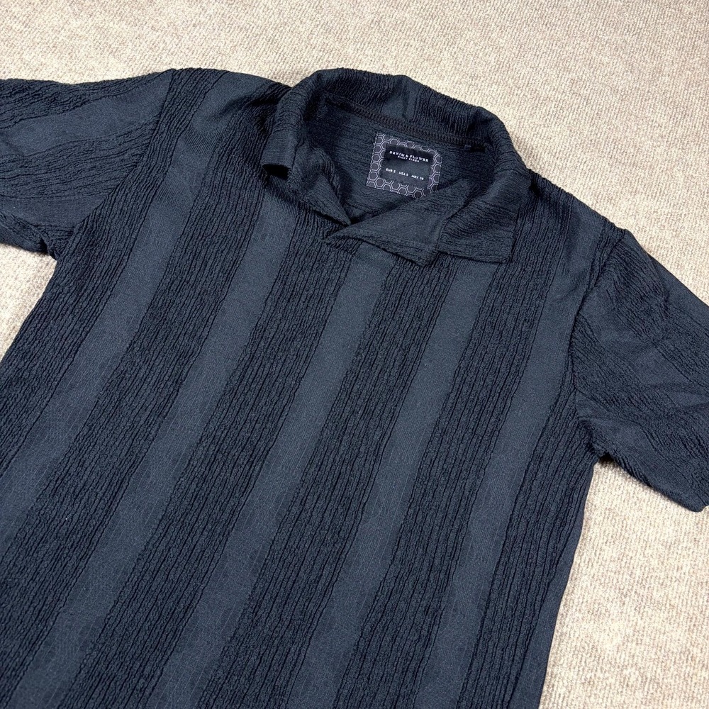 Denim & Flower Ricky Singh Polo Shirt Mens Small Black Textured Short Sleeve